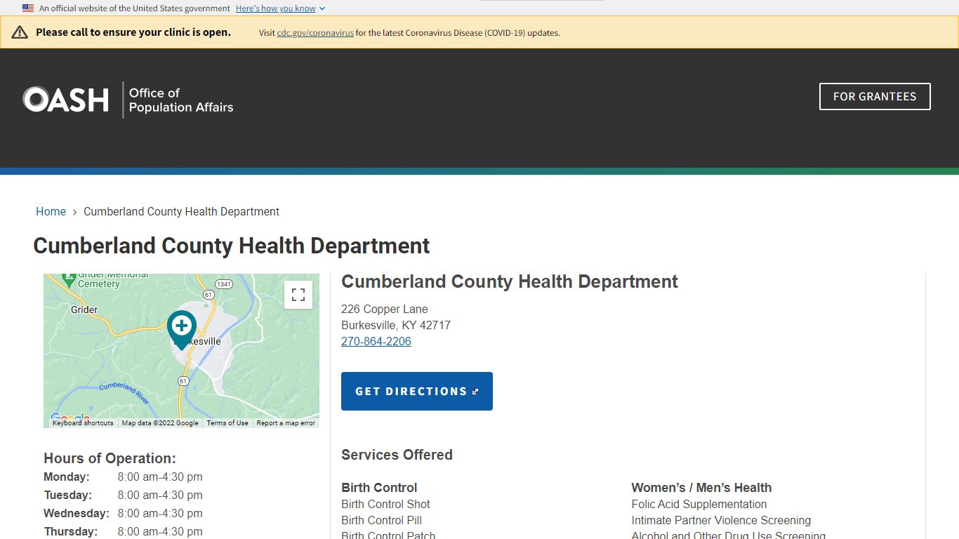 Cumberland County Health Department | HHS Office of Population Affairs